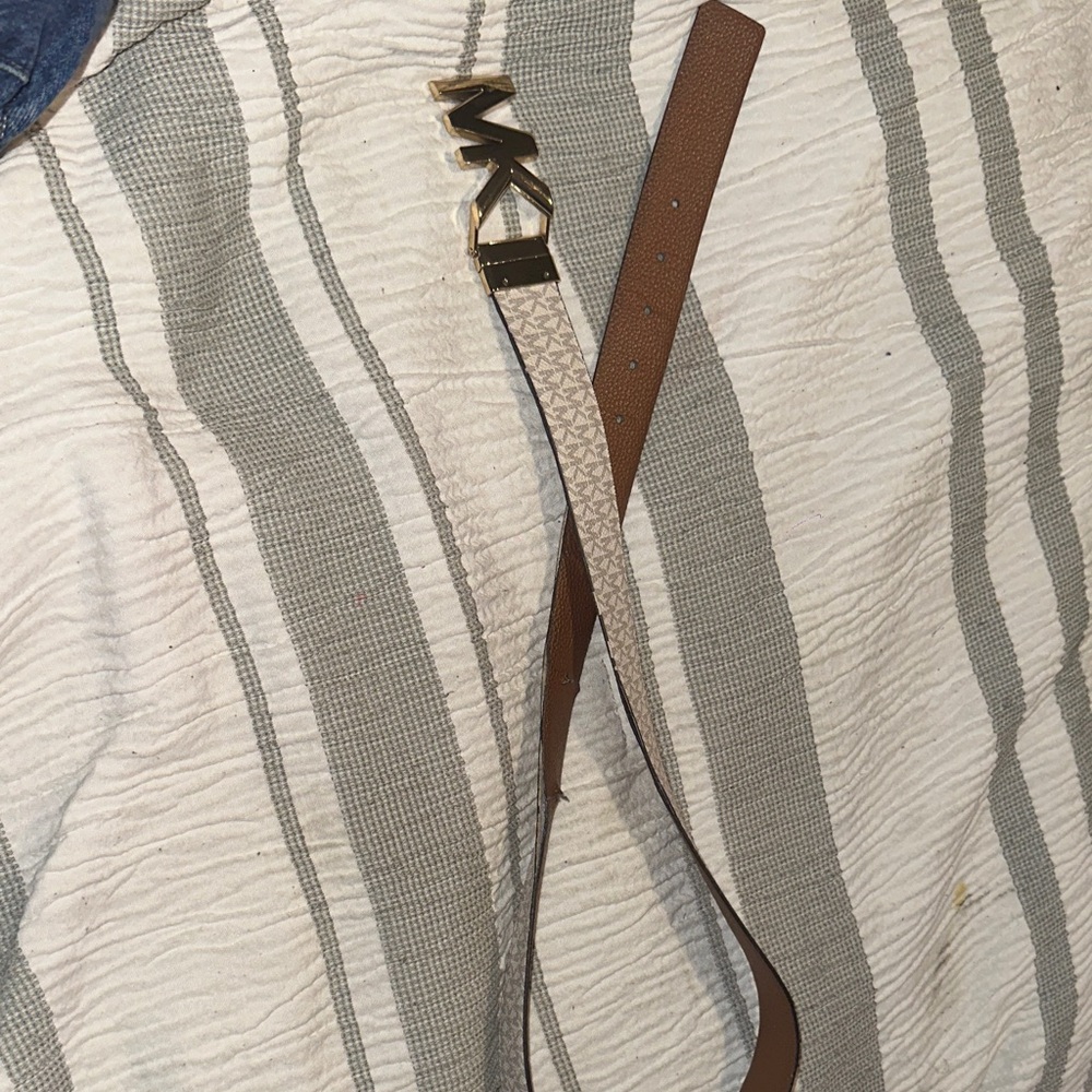 Michael Kors Tan Leather Belt with Gold Logo